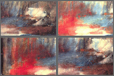 Color photograph of Venetian wall in Chioggia in red, white, blue, brown and black